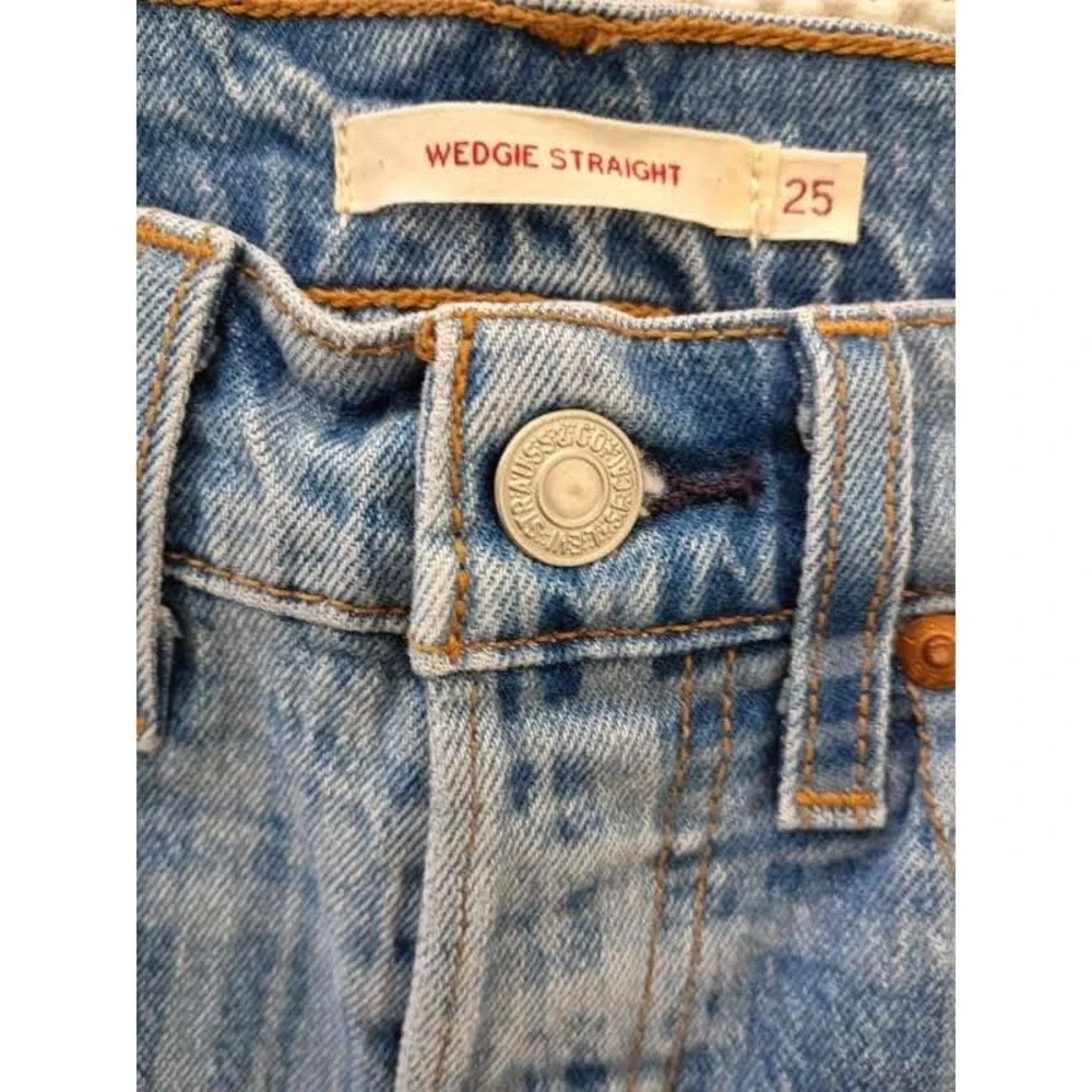 Levi's Premium Wedgie Straight‎ Jeans Plaid Blue High Rise Button Fly W25